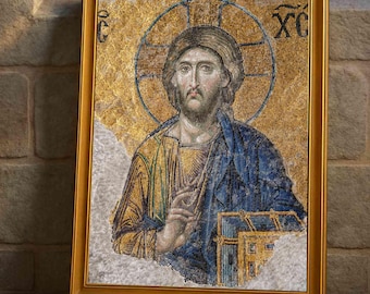 Mosaïque byzantine du Christ Pantocrator | Téléchargement numérique | Art mural icône chrétienne | Décoration imprimable religieuse sacrée orthodoxe
