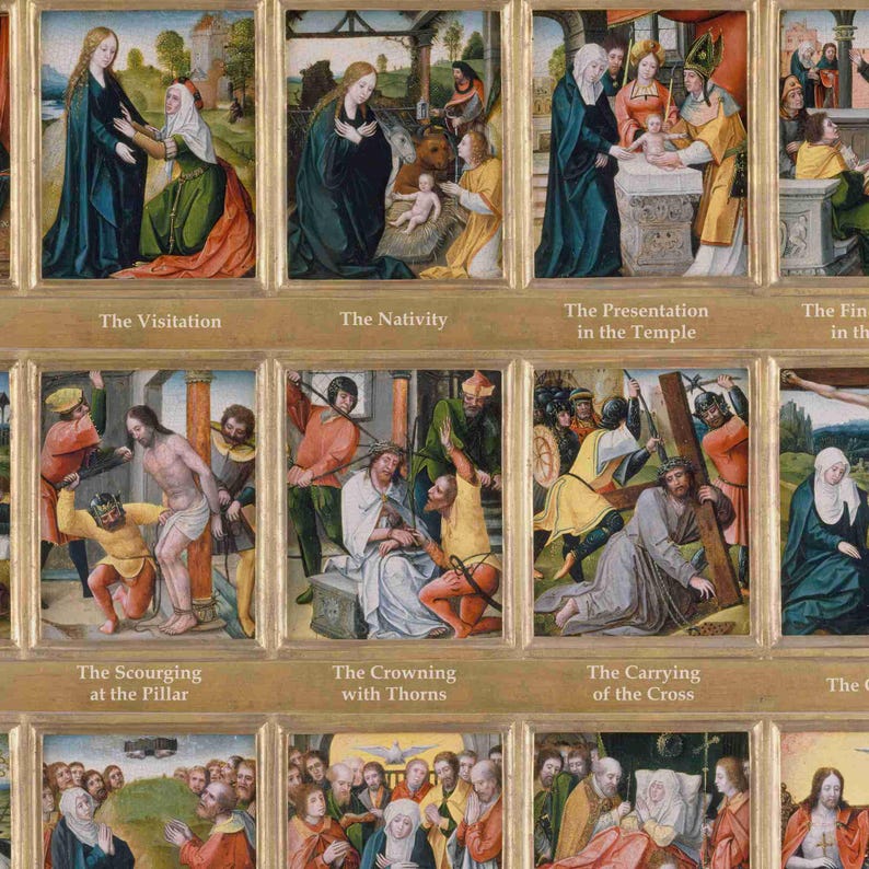 Fifteen Mysteries of the Rosary Wall Art – Annotated Catholic Print ...