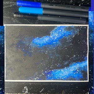 End of the Universe hand-painted print | celestial blue clouds | dark void |  art | Perfect for 4x6 frames.
