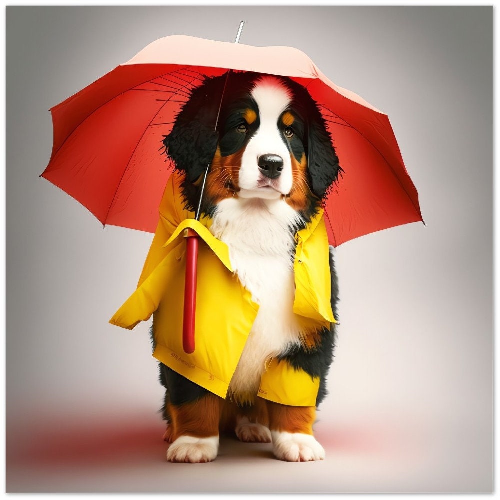 Bernese Mountain Dog in a Raincoat Portrait Beautiful Funny