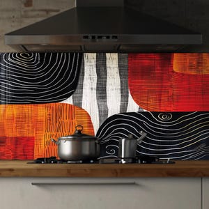 Modern Abstract Kitchen Backsplash Tempered Glass, Mid Century Kitchen Wall Panel, Geometric Art Splashback Decor