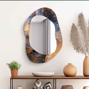 Espejo asimétrico, espejo irregular, decoración de pared de espejo en vidrio templado, espejo de pasillo de entrada, espejo para baño, decoración de lujo para el hogar imagen 1