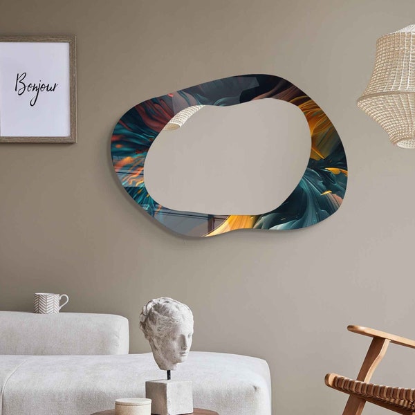 Asymmetrical Mirror, Irregular Mirror, Mirror Wall Decor on Tempered Glass, Entryway Hallway Mirror, Mirror for Bathroom,  Luxury Home Decor