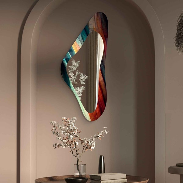 Asymmetrischer Spiegel, unregelmäßiger Spiegel, Spiegel-Wanddekor auf gehärtetem Glas, Eingangsbereich-Flur-Spiegel, Spiegel für Badezimmer, luxuriöses Wohndekor