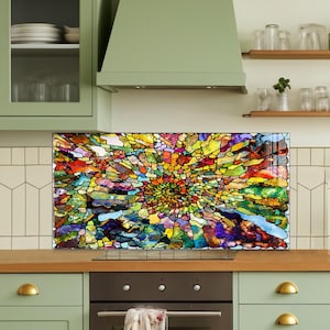 Dosseret en verre trempé, Couvercle d'évier de cuisine, Crédence en carreau, Protection de dosseret, Couvercle arrière de cuisinière, Décoration de cuisine, Planche à découper en verre