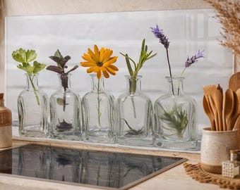 Tempered Glass Kitchen Backsplash,Floral Glass Splashback, Stove Wall Protector – Modern Kitchen Decor – Heat Resistant Glass Panel