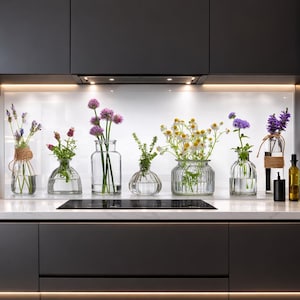 Florale Glasküche Küchenrückwand, gehärtete Glasrückwand, Ofenrückwand, moderne Küchenwanddekoration - hitzebeständige Glasplatte