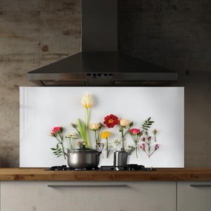 Dosseret en verre trempé, Couvercle d'évier de cuisine, Crédence en carreau, Protection de dosseret, Couvercle arrière de cuisinière, Décoration de cuisine, Planche à découper en verre