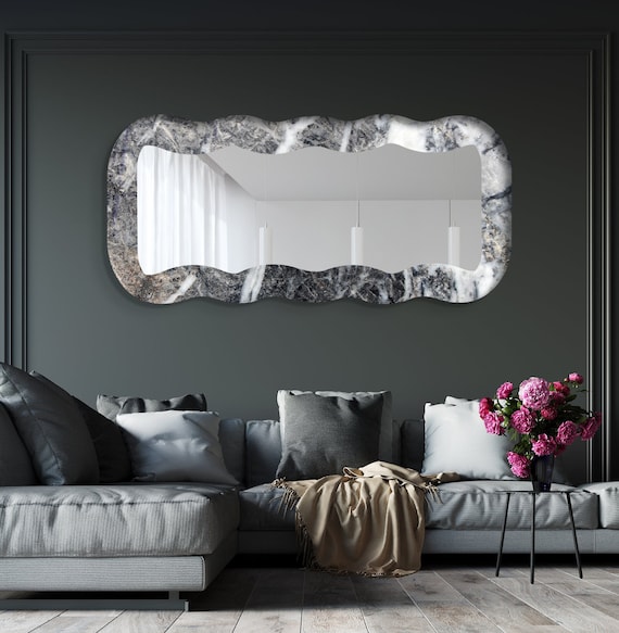 NWHJ Specchio da Bagno Smussata Senza Cornice, Specchi A Parete Smerlati, Camera da Letto, Soggiorno,Salone da Parrucchiere, Lavabo, Specchi Rivestiti in Argento HD