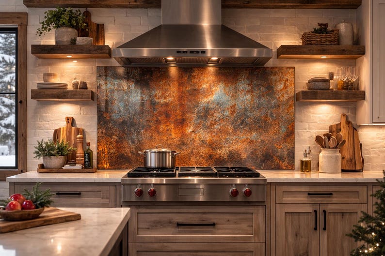 Rust Kitchen Splashback Rust Industrial Kitchen Backsplash, Tempered Glass Stove Backsplash ...
