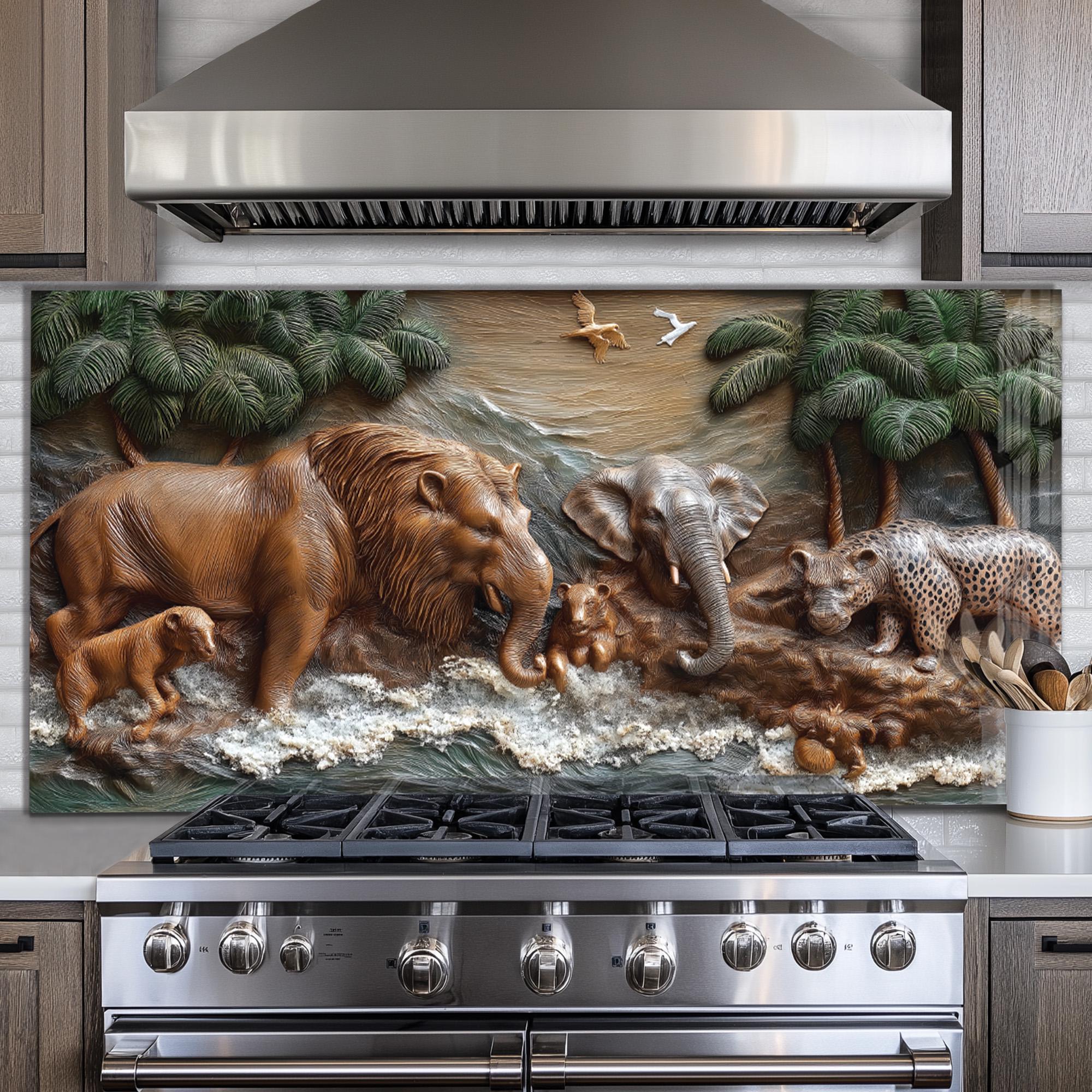 Tempered Glass Backsplash, Safari Animal Kitchen Panel, Jungle Kitchen ...