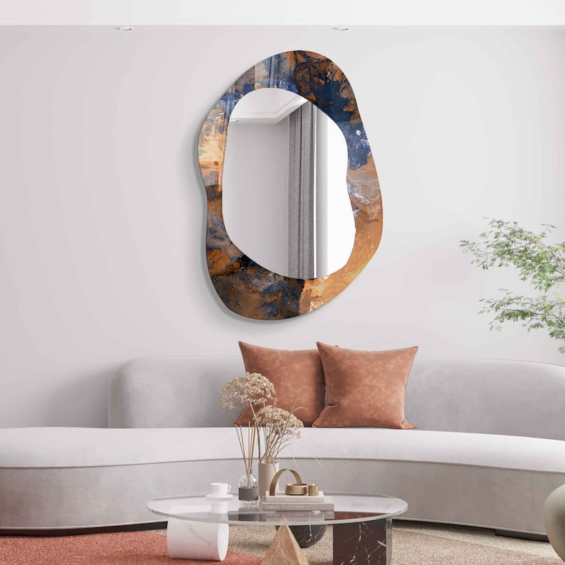 Asymmetrical Mirror, Irregular Mirror, Mirror Wall Decor on Tempered Glass, Entryway Hallway Mirror, Mirror for Bathroom, Luxury Home Decor zdjęcie 7
