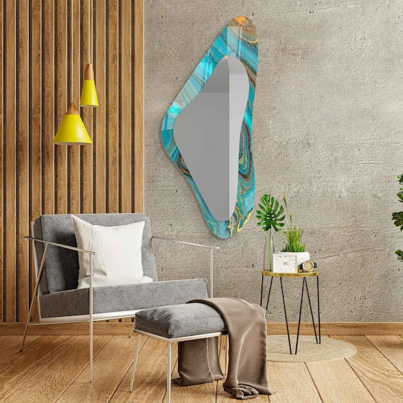 Asymmetrical Mirror, Irregular Mirror, Mirror Wall Decor on Tempered Glass, Entryway Hallway Mirror, Mirror for Bathroom,  Luxury Home Decor