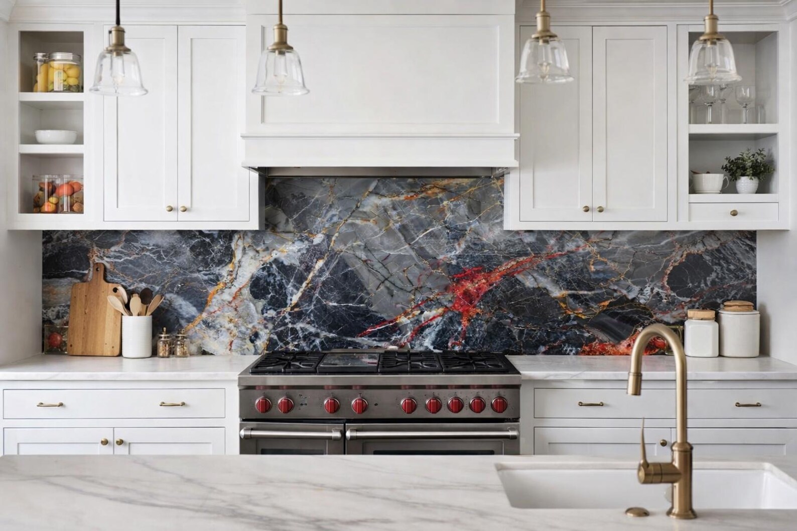 Luxury Tempered Glass Backsplash – Abstract Marble Design – Heat ...