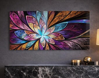 Floral Tempered Glass Wall Art, Modern Home Decor, Custom Size