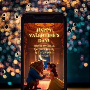Tarjeta editable de San Valentín de La Bella y la Bestia / Descarga digital / Tarjeta personalizable inspirada en Disney