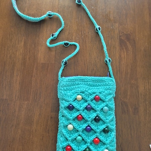 Turquoise Crochet Beaded Bubblegum Bag