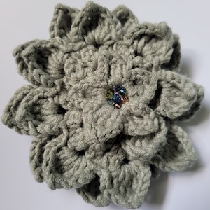 Sage Green Big Crochet Flower Barrette