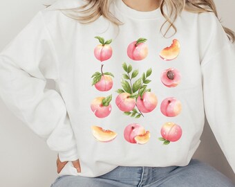 Pfirsich Sweatshirt, Cottagecore Sweatshirt, Pfirsich Liebhaber Geschenk, botanisches Sweatshirt, botanischer Pfirsich Druck, Pfirsich Kleidung, ästhetisches Sweatshirt