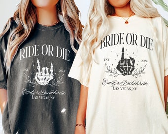 Noiva ou morra camisas de despedida de solteira, até a morte nós festejamos, camisas de despedida de solteira de Halloween, despedida de solteira gótica, presentes assustadores de dama de honra