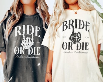 Braut oder sterben lustige Bachelorette Shirts, bis der Tod feiern wir, Rock'n'Roll Braut Bachelorette, Gothic Bachelorette, Skelettbraut Shirt