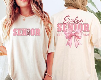 Coquette Senior Graduation Shirt, Coquette Pink Bow Graduation Shirt, Custom Senior 2025 Shirt, Class of 2025 Shirt, High School Senior Gift