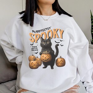 Vintage Cat Halloween Sweatshirt, Purrfectly Spooky Cat Sweatshirt, Retro Halloween Sweat, Spooky Season, Gift for Cat Lover, Black Cat