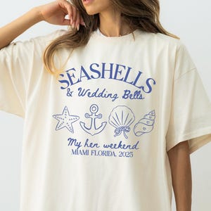 Custom Beach Bachelorette Shirts, Seashells and Wedding Bells Bach Tshirt, Hen Party T-Shirt, Coastal Bachelorette Tees, Beach Bride Shirt