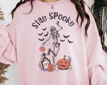Suéter Stay Spooky, sudadera de Halloween espeluznante, suéter de esqueleto de Halloween, sudadera de Halloween Stay Spooky, suéter de temporada espeluznante