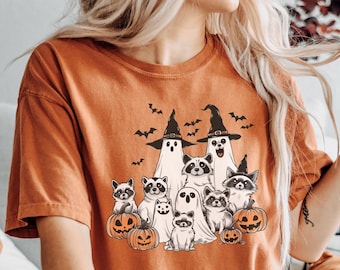 Maglietta fantasma procione, maglietta divertente procione, maglietta di Halloween, stagione spettrale, maglietta fantasma procione, stagione spettrale retrò, maglietta zucca, Weirdcore