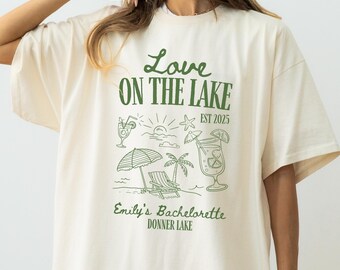 Custom Love On The Lake Bachelorette Comfort Colors Shirt, Personalized Lake Bach, Mountain Bride Tee, Hiking Bridal Party Shirt, Bach Party