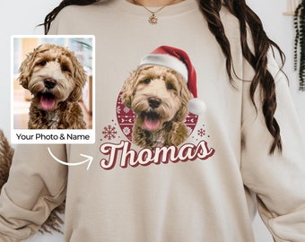 Custom Vintage Dog Christmas Sweatshirt, Personalized Dog Photo Christmas Shirt, Dog Owner Gift, Christmas Party Sweater, Dog Lover Shirt