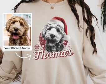 Custom Vintage Dog Christmas Sweatshirt, Personalized Dog Photo Christmas Shirt, Dog Owner Gift, Christmas Party Sweater, Dog Lover Shirt