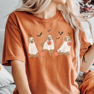 Golden Retriever Geist-T-Shirt, Halloween-T-Shirt, Geist-Hundehemd, Halloween-Hundehemd, Kürbis-Hemd, gruselige Jahreszeit, Hunde-Liebhaber-Geschenk