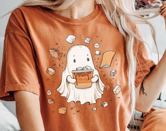 Cute Ghost Drinking Coffee Shirt, Halloween Shirt, Fall Coffee Lover, Halloween Women's Shirt, Ghost Ice Coffee, Spooky Season, Fall Tee