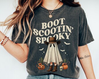 Boot Scootin Spooky Shirt, Western Halloween Shirt, Cute Spooky Shirt, Halloween Shirt, Cowboy Ghost Shirt, Spooky Vibes, Fall Graphic Shirt