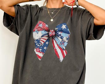Fourth Coquette Bow Shirt, American Coquette Shirt, 4th of July Shirt, Independence Day Shirt, Patriotic Shirt, Red White and Blue Coquette
