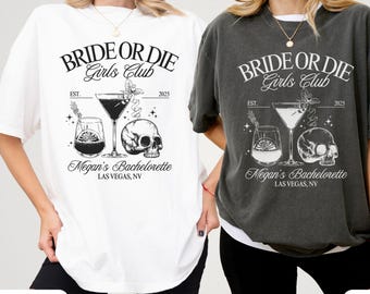 Magliette per addio al nubilato Bride Or Die, divertenti magliette per feste di addio al nubilato di Halloween, regalo per damigelle d'onore spettrale, maglietta sposa scheletro, addio al nubilato gotico