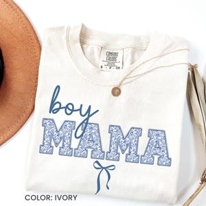 Comfort Colors® Boy Mama Shirt, Mothers Day Gift, Blue Coquette Shirt, Cute Mom Shirt, New Mom Gift, Chinoiserie Shirt, Toile De Jouy Shirt