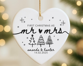 Personalised Mr & Mrs Ornament, First Christmas as Mr + Mrs, Christmas Gift for Couples, Newlyweds Gifts, Personalized Wedding Gift