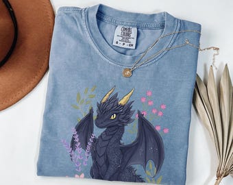 Fantasy Book Dragon Comfort Colors Shirt, Bookish Gift for Women, Booktok Shirt, Fantasy Reading Gift, Book Lover Shirt, Floral Dragon Shirt