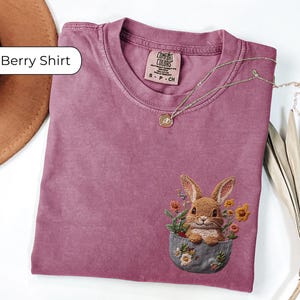Easter Bunny Pocket Shirt, Faux Embroidered Easter Shirt, Embroidered Rabbit Shirt, Embroidered Easter Bunny Shirt, Easter Shirt,Bunny Shirt
