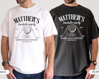 Camisetas personalizadas de golf para despedida de soltero, camisetas divertidas para soltero, camisetas para despedida de novio, camiseta "Mismo hoyo para siempre", regalos para padrinos de boda, camisetas de viaje para hombre