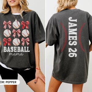 Custom Name Baseball Sweatshirt, Personalized Baseball Bow Mom Shirt, Baseball Name Shirt, Baseball Fan Sweatshirt, Sports Mom Shirt