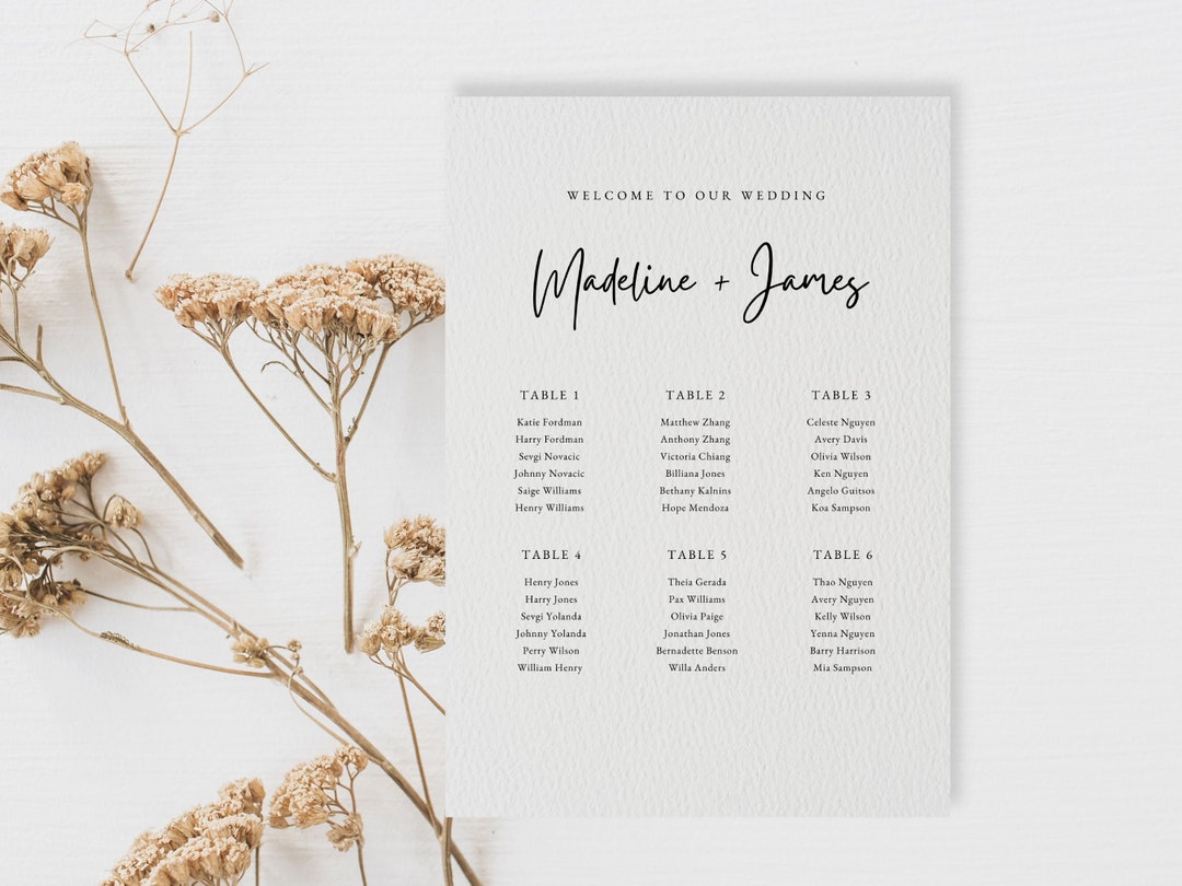 Wedding Seating Chart Template, Printable Seating Chart Wedding, Chart Sign, Chart Board, Table ...