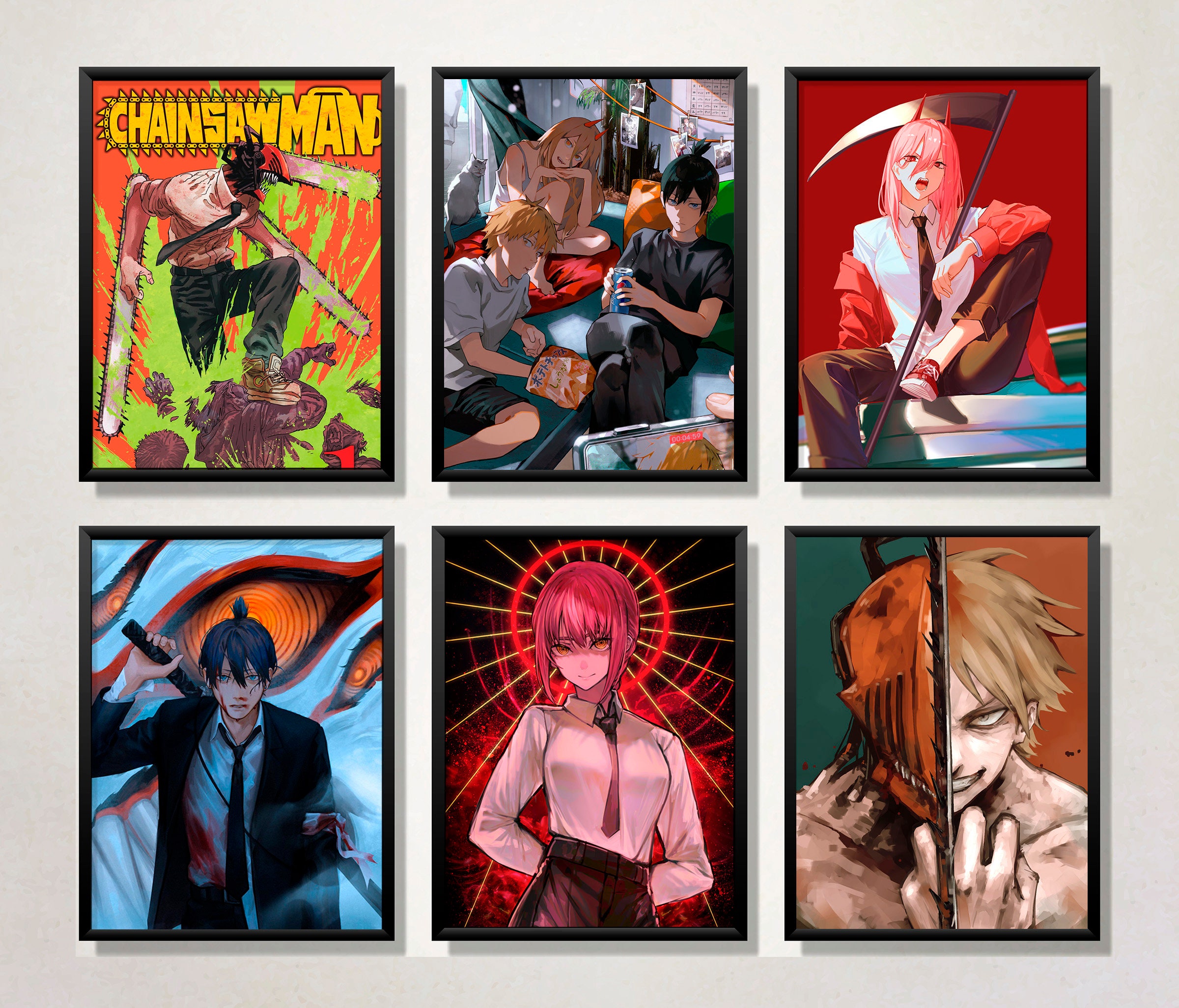  Anime Chain Saw Man Denji Power Aki Poster Canvas Art Modern  Wall Art Family Bedroom Decor Gift (Frame-style,8x12inch(20x30cm)): Posters  & Prints