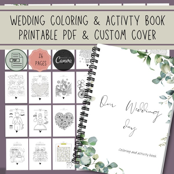 Kids Wedding Coloring Book, Children Wedding Book Pages, Printable Wedding Activity Book, Kids Table Games, Custom Canva Cover, Download PDF