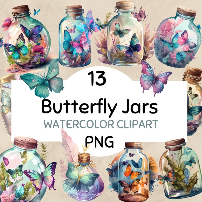 Watercolor Butterfly in a Jar Clipart Butterflies Etsy