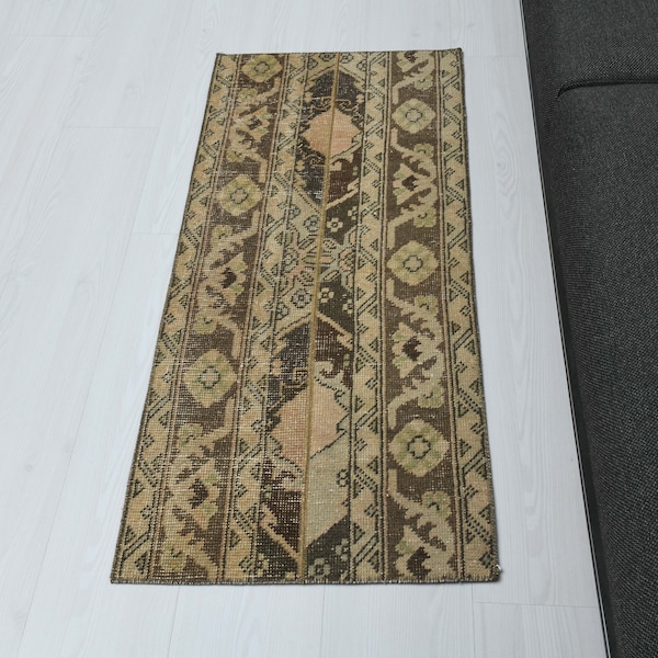 Handwoven Wool Oushak Rug, Small Turkish Entry Rug, 1.7x4 ft, L-205