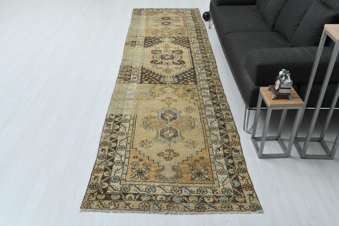 3x12インチのヴィンテージトルコ製ランナーラグ：ハンドメイドの